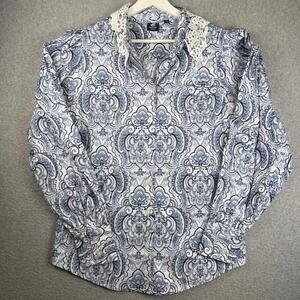 Beverly Hills Polo Club Sport Fit Women's Size Medium Blue Button Down Shirt Top